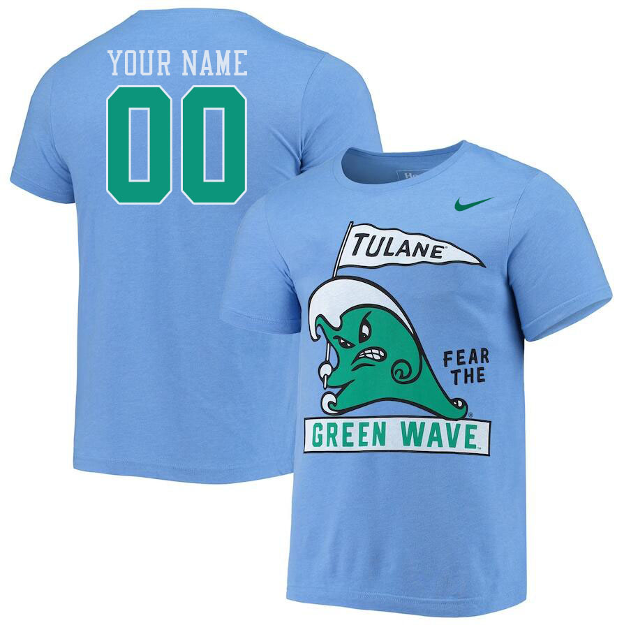 Custom Tulane Green Wave Name And Number Tshirts-Blue